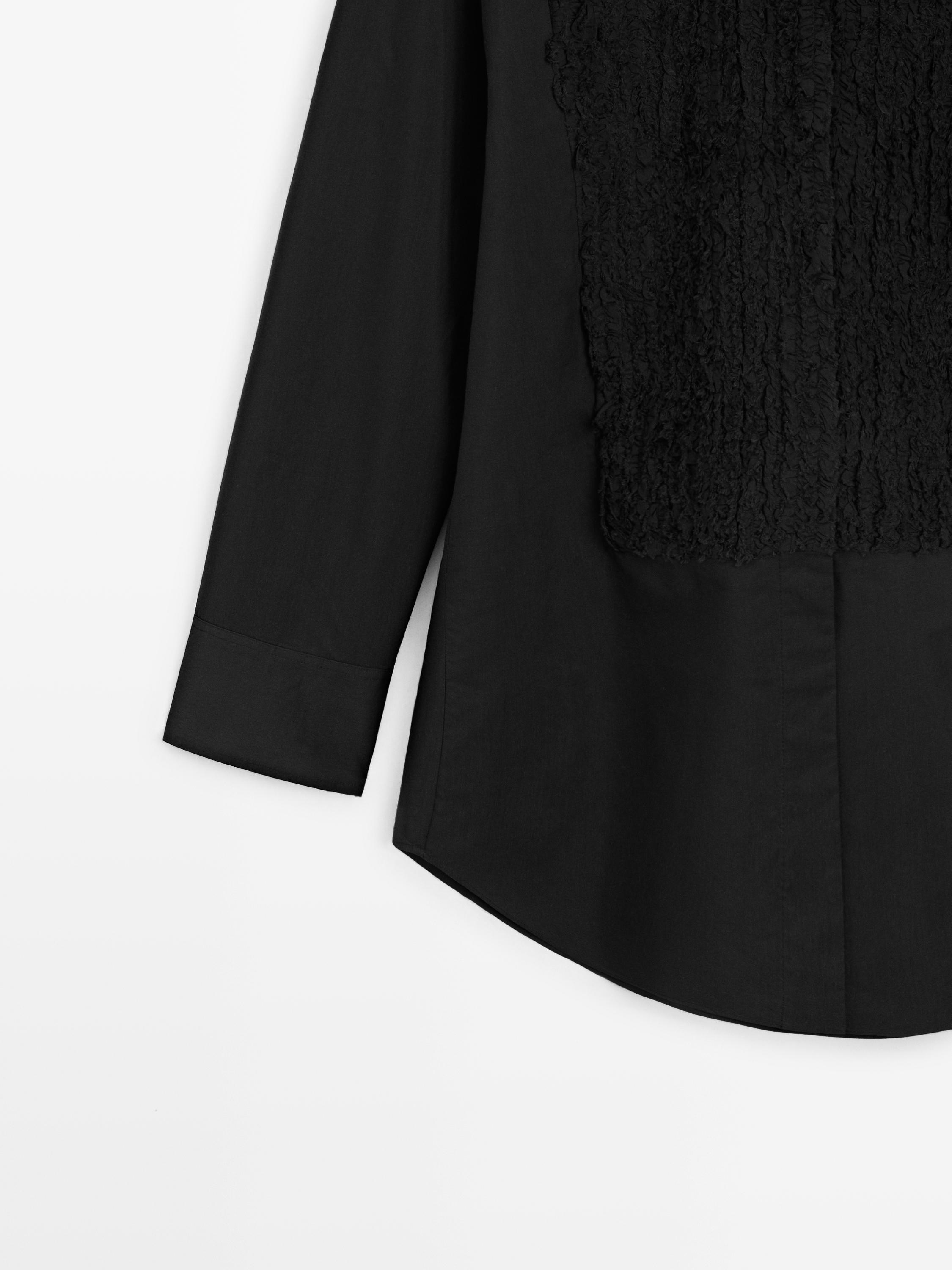 Bib front shirt with embroidered detail